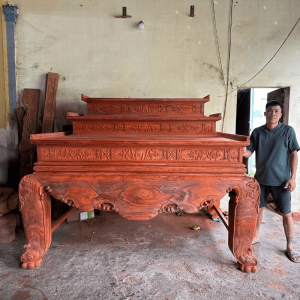 sập thờ trơn tam cấp gỗ hương đỏ