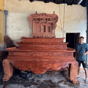 sập thờ trơn tam cấp gỗ hương đá