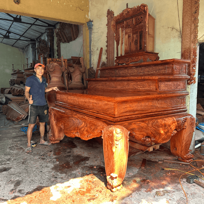 sập thờ trơn tam cấp gỗ hương đá