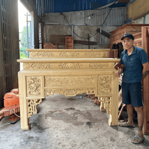 bàn thờ nhị cấp gỗ gụ lào mẫu ô xa