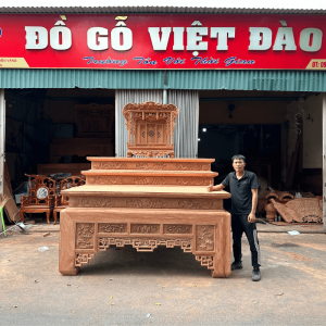 bàn thờ tam cấp gỗ hương đá chân 22 mẫu ô xa