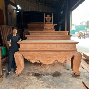 sập thờ trơn tam cấp gỗ hương đá