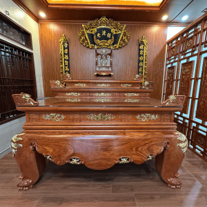 sập thờ trơn tam cấp gỗ hương đá