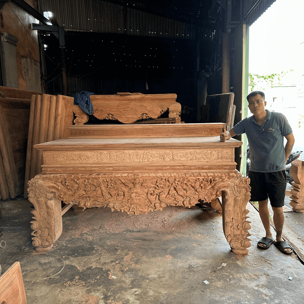 sập thờ cây nhị cấp gỗ hương đá