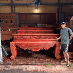 sập thờ trơn tam cấp gỗ hương đá