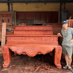sập thờ trơn tam cấp gỗ hương đá