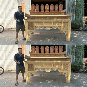 bàn thờ nhị cấp mẫu ô xa gỗ gụ lào