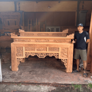 bàn thờ nhị cấp gỗ gõ mẫu ô xa