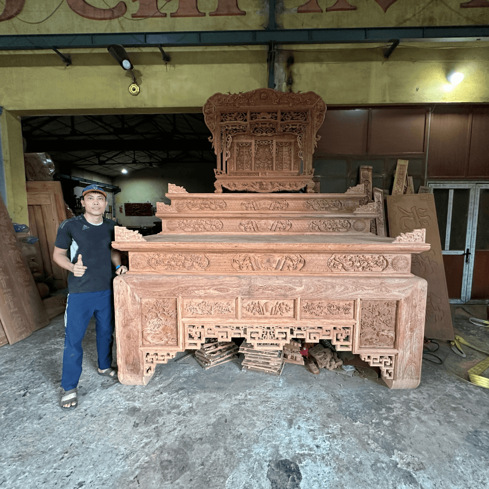 bàn thờ tam cấp ô xa gỗ hương đá