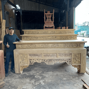 bàn thờ tam cấp ô xa gỗ gụ lào
