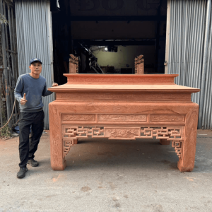 bàn thờ nhị cấp chuyên sen gỗ hương đá