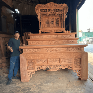 bàn thờ tam cấp ô xa gỗ hương đá